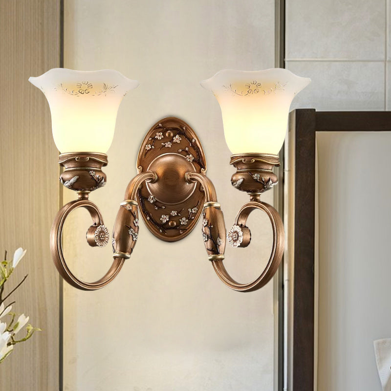 Vivolux | Blumen Shade Wand Sconce Beleuchtung Retro Stil 1/2-Licht Facettiertes Glas Wandmontage Lampe in Braun
