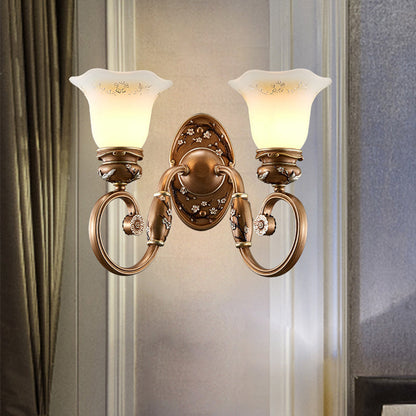 Vivolux | Blumen Shade Wand Sconce Beleuchtung Retro Stil 1/2-Licht Facettiertes Glas Wandmontage Lampe in Braun