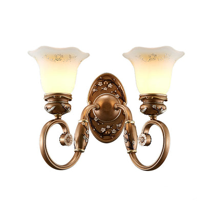 Vivolux | Blumen Shade Wand Sconce Beleuchtung Retro Stil 1/2-Licht Facettiertes Glas Wandmontage Lampe in Braun