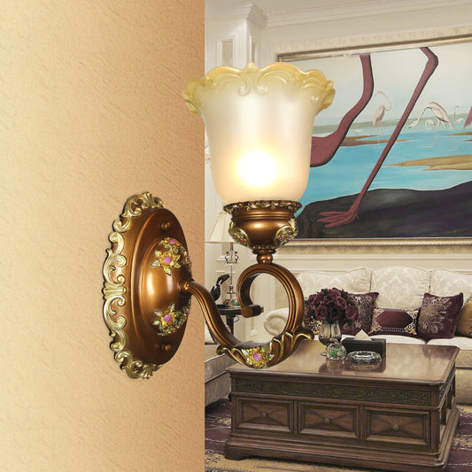 Vivolux | Retro-stijl bloemensculptuur wandverlichting 1/2-bulb gezoet kristal wandlamp in bruin