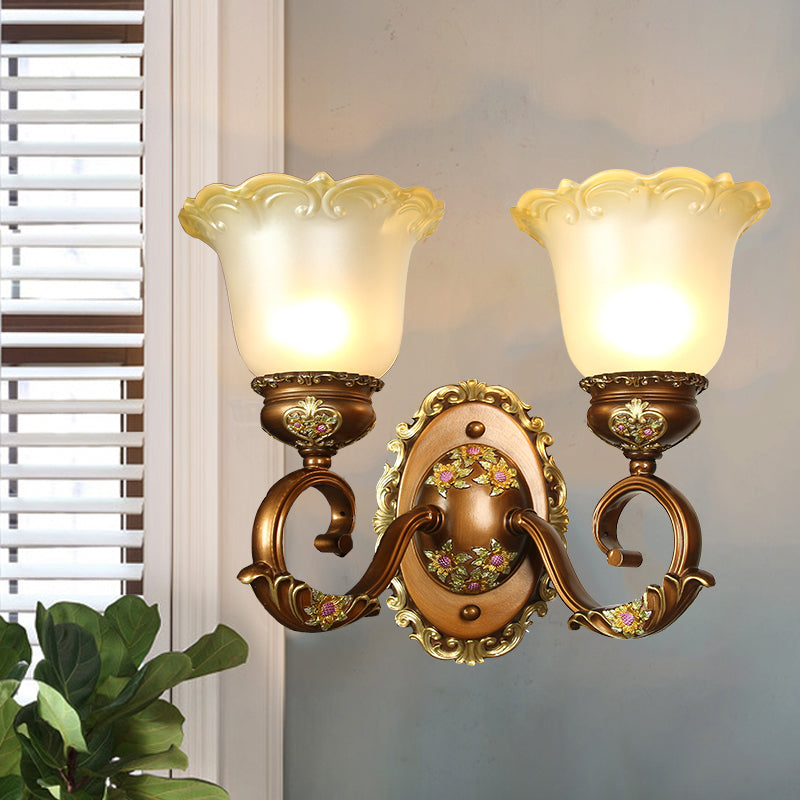 Vivolux | Retro-stijl bloemensculptuur wandverlichting 1/2-bulb gezoet kristal wandlamp in bruin