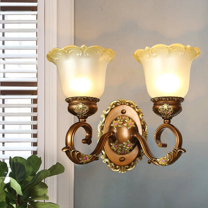 Vivolux | Retro-stijl bloemensculptuur wandverlichting 1/2-bulb gezoet kristal wandlamp in bruin