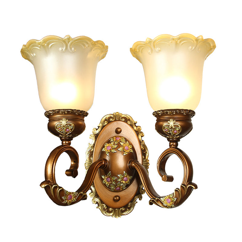 Vivolux | Retro-stijl bloemensculptuur wandverlichting 1/2-bulb gezoet kristal wandlamp in bruin