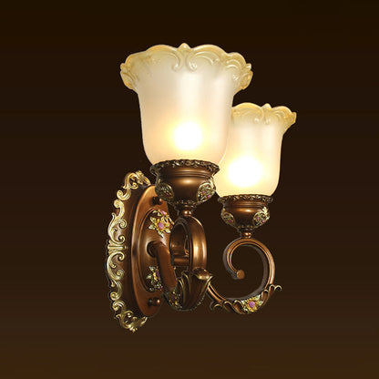 Vivolux | Retro-stijl bloemensculptuur wandverlichting 1/2-bulb gezoet kristal wandlamp in bruin