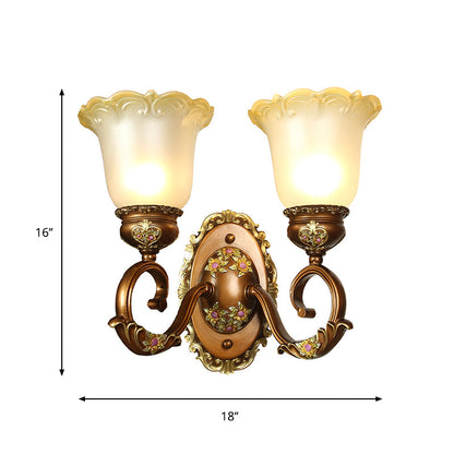Vivolux | Retro-stijl bloemensculptuur wandverlichting 1/2-bulb gezoet kristal wandlamp in bruin