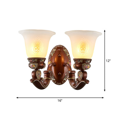 Vivolux | Braune Glocken-Schatten-Wandleuchte Antikstil Milchglas 1/2-Kopf Nachttisch Wandmontage Licht