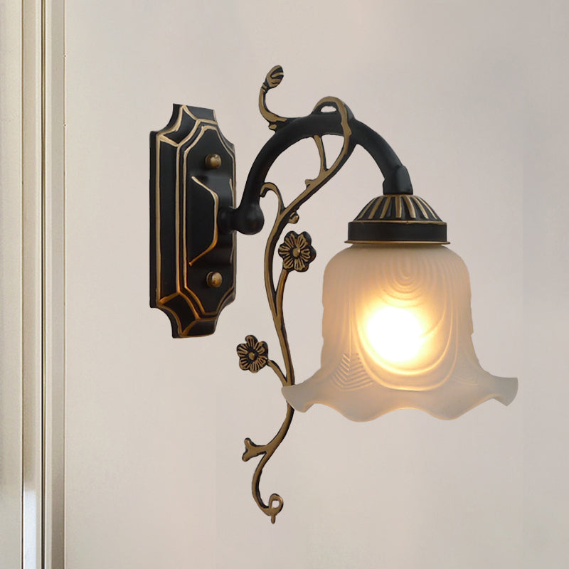 Vivolux | Vintage Stil Blume Formen Wand Sconces Licht 1-Glühbirne Facettiertes Glas Wandmontiertes Licht in Schwarz-Gold