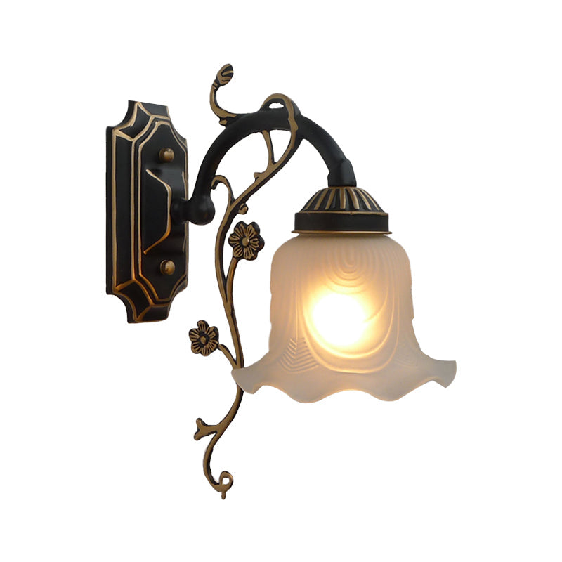 Vivolux | Vintage Stil Blume Formen Wand Sconces Licht 1-Glühbirne Facettiertes Glas Wandmontiertes Licht in Schwarz-Gold