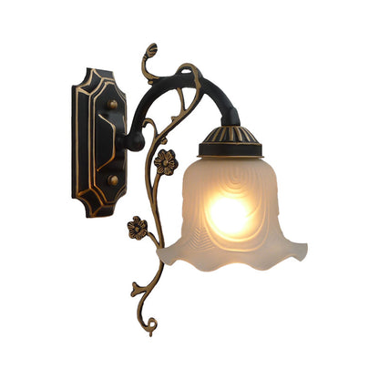 Vivolux | Vintage Stil Blume Formen Wand Sconces Licht 1-Glühbirne Facettiertes Glas Wandmontiertes Licht in Schwarz-Gold