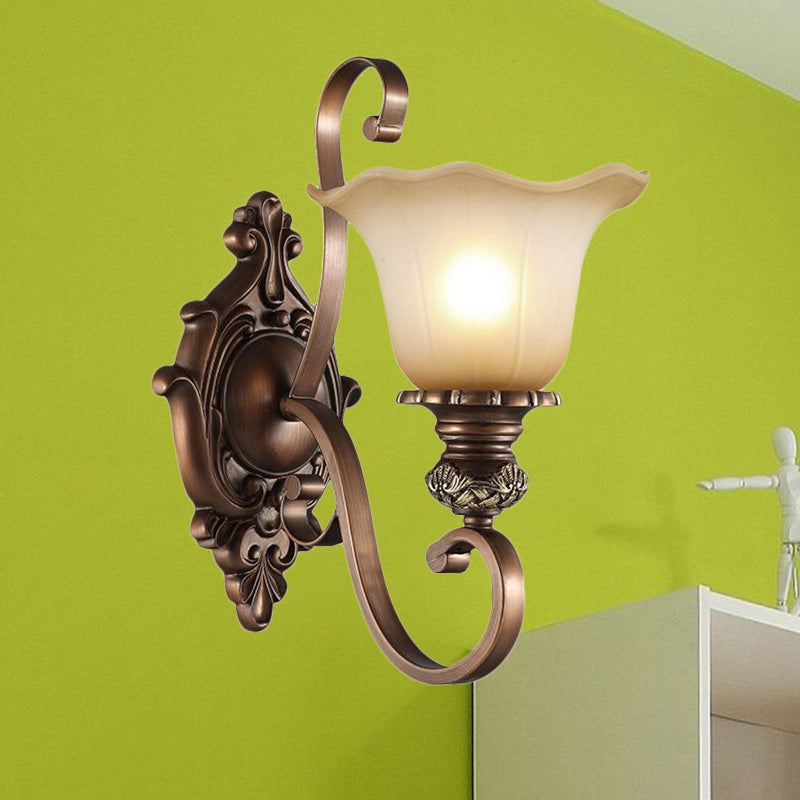 Vivolux | 1/2-Kopf Wand sconce Beleuchtung mit floralem Schirm Kristall traditionelle Korridor Wandlampe in Kaffee