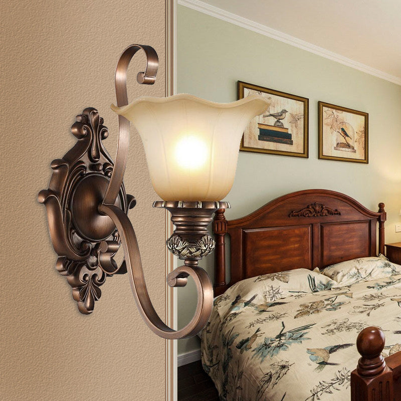 Vivolux | 1/2-Kopf Wand sconce Beleuchtung mit floralem Schirm Kristall traditionelle Korridor Wandlampe in Kaffee