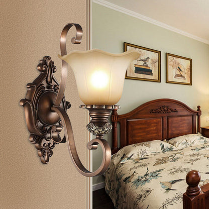 Vivolux | 1/2-Kopf Wand sconce Beleuchtung mit floralem Schirm Kristall traditionelle Korridor Wandlampe in Kaffee