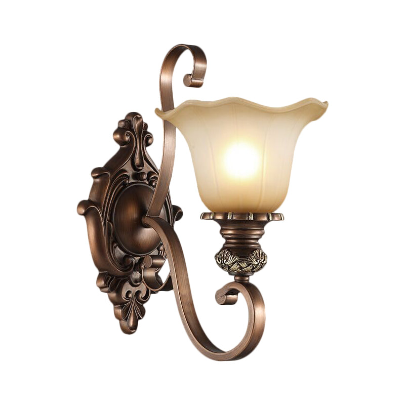 Vivolux | 1/2-Kopf Wand sconce Beleuchtung mit floralem Schirm Kristall traditionelle Korridor Wandlampe in Kaffee