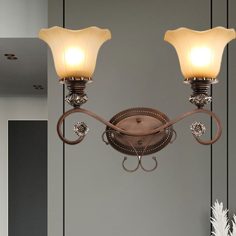 Vivolux | 1/2-Kopf Wand sconce Beleuchtung mit floralem Schirm Kristall traditionelle Korridor Wandlampe in Kaffee