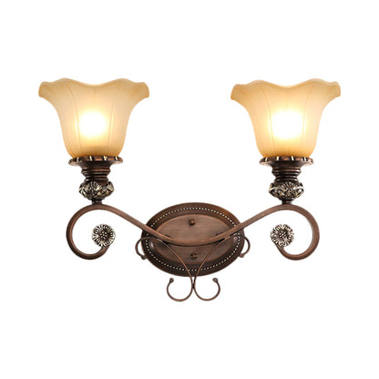 Vivolux | 1/2-Kopf Wand sconce Beleuchtung mit floralem Schirm Kristall traditionelle Korridor Wandlampe in Kaffee