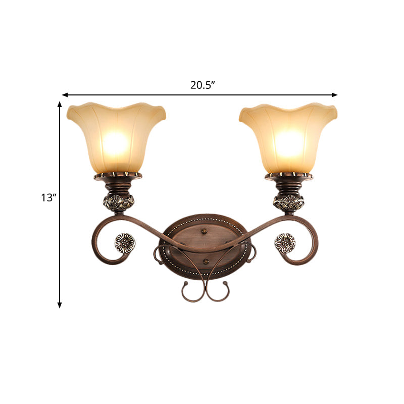 Vivolux | 1/2-Kopf Wand sconce Beleuchtung mit floralem Schirm Kristall traditionelle Korridor Wandlampe in Kaffee