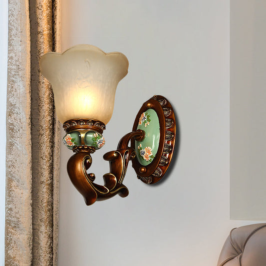 Vivolux | 1 Kopf Opalglas Wandleuchte Traditionelle braune blumenförmige Flurwandbeleuchtung