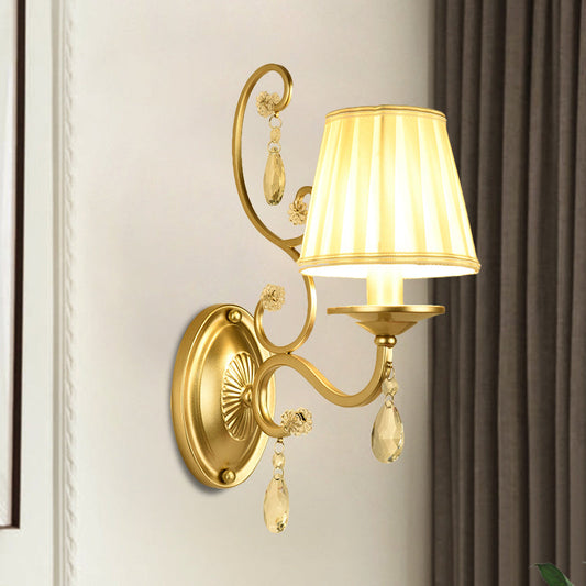 Vivolux | 1 Glühbirne Tapere Wand Sconce Moderne Gold Stoff Wandmontage Licht Fixture für Schlafzimmer
