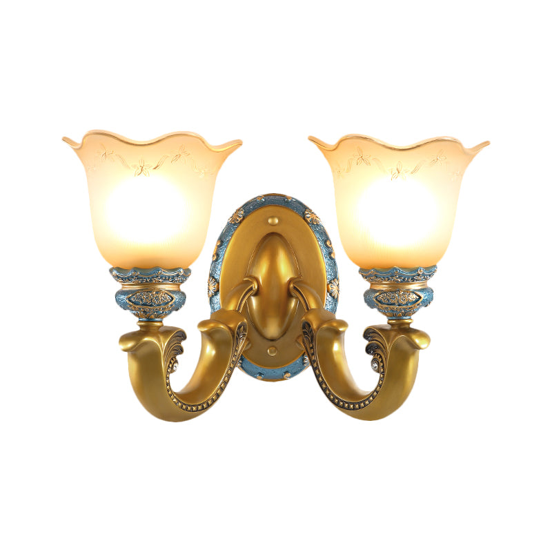 Vivolux | Goud 1/2-Licht Wandlamp Antiek Opale Glas Geweven Bell Wandlamp Lichtarmatuur
