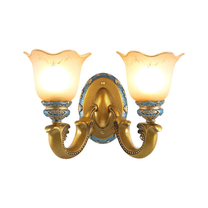 Vivolux | Goud 1/2-Licht Wandlamp Antiek Opale Glas Geweven Bell Wandlamp Lichtarmatuur