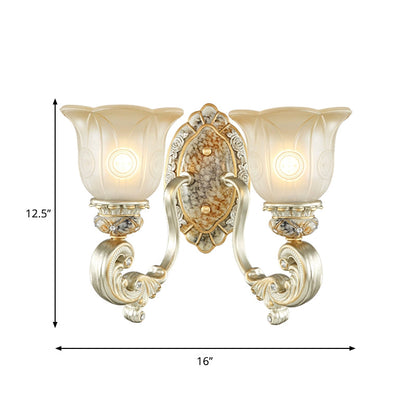 Vivolux | Vintage Scalloped Wandlamp 1/2-Licht Witte Glas Wandmontage Lamp in Goud voor Slaapkamer