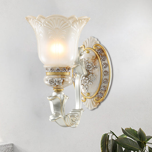 Vivolux | Weiß-Gold Floral Wandlampen-Kit Retro-Stil Mattglas 1/2-Kopf Wohnzimmer Wandleuchte