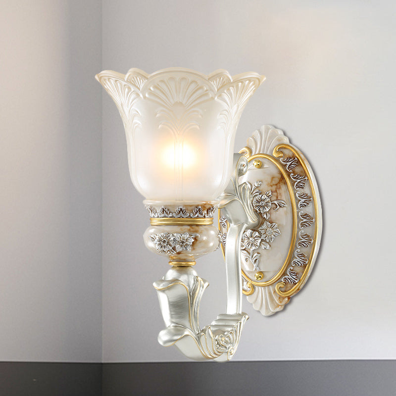 Vivolux | Weiß-Gold Floral Wandlampen-Kit Retro-Stil Mattglas 1/2-Kopf Wohnzimmer Wandleuchte
