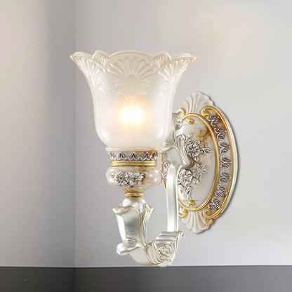 Vivolux | Weiß-Gold Floral Wandlampen-Kit Retro-Stil Mattglas 1/2-Kopf Wohnzimmer Wandleuchte