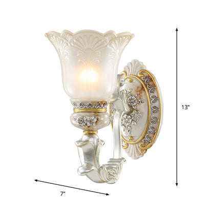Vivolux | Weiß-Gold Floral Wandlampen-Kit Retro-Stil Mattglas 1/2-Kopf Wohnzimmer Wandleuchte