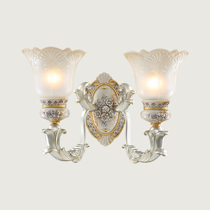 Vivolux | Weiß-Gold Floral Wandlampen-Kit Retro-Stil Mattglas 1/2-Kopf Wohnzimmer Wandleuchte