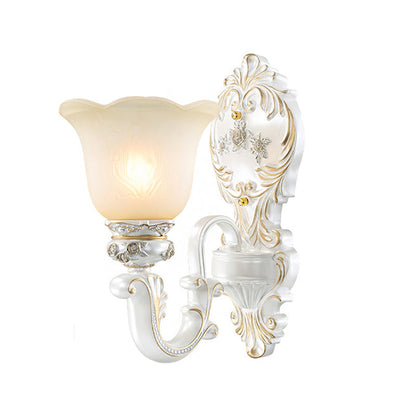 Vivolux | 1/2-Birnen Scalloped-Trim Glockenwandlampe Traditionell Weiß-Gold Mattglas Wandmontagebeleuchtung