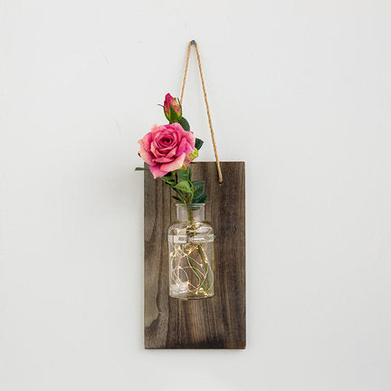 Vivolux | Daisy/Rose Accent Hangende Wandlamp Moderne Heldere Glazen Pot String Licht met Houten Achterplaat