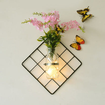 Vivolux | Blauwe/Roze/Gele Bloemen Wand String Lichten Moderne Glazen Pot Twinkle Licht voor Café Theewinkel