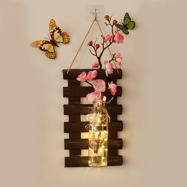 Vivolux | Asiatischer Stil Blumen Wandlampe Klarglas Schirm Lichterkette mit pink/rotem Blumendekor