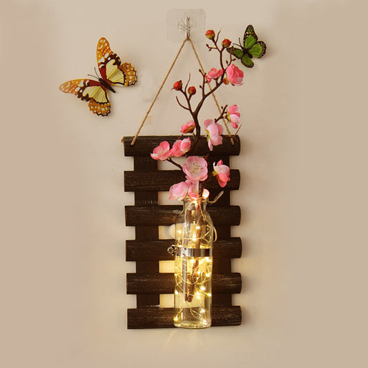 Vivolux | Asiatischer Stil Blumen Wandlampe Klarglas Schirm Lichterkette mit pink/rotem Blumendekor