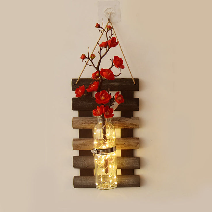 Vivolux | Asiatischer Stil Blumen Wandlampe Klarglas Schirm Lichterkette mit pink/rotem Blumendekor