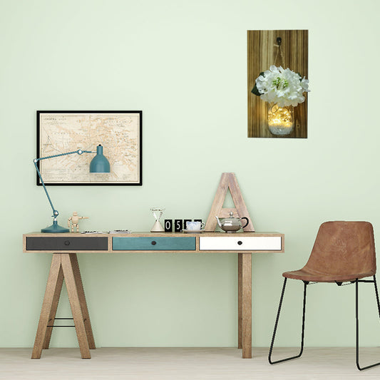 Vivolux | Weiße Blumen Wand Lichterkette Nordisches Klarglas Glas Jar Funkellicht mit Holz Rückplatte