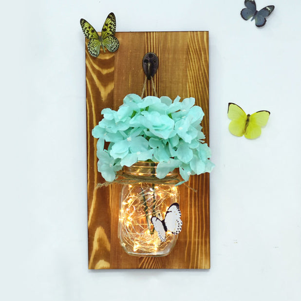 Vivolux | Blau/Rot/Weiß Blume Wandlampe Moderne Glas Jar Schirm Lichterkette für Café Restaurant