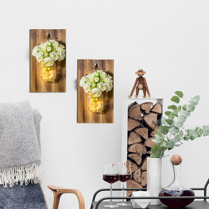 Vivolux | Moderne weiße Rosen-String-Lampe mit klarem Glasgefäß und Holzrückwand