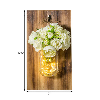 Vivolux | Moderne weiße Rosen-String-Lampe mit klarem Glasgefäß und Holzrückwand
