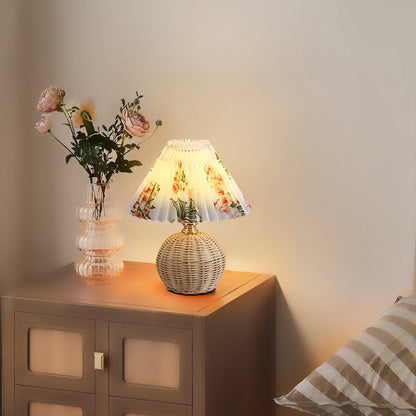 Vivolux | RattaLume Nordic LED Tischlampe | Geflochtenes Rattan & Faltstoffschirm | Stimmungslicht | Deko fürs Schlafzimmer
