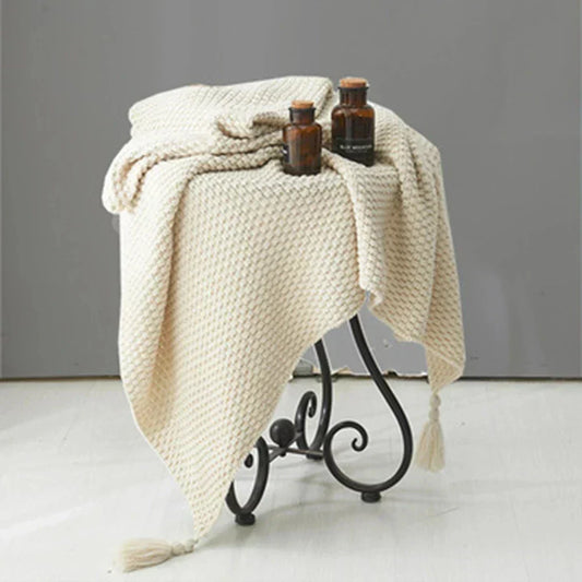 Vivolux | NordiWrap Gestrickte Wolldecke mit Quasten | Nordic Design | Kuschelig & Elegant | Perfekt für Zuhause