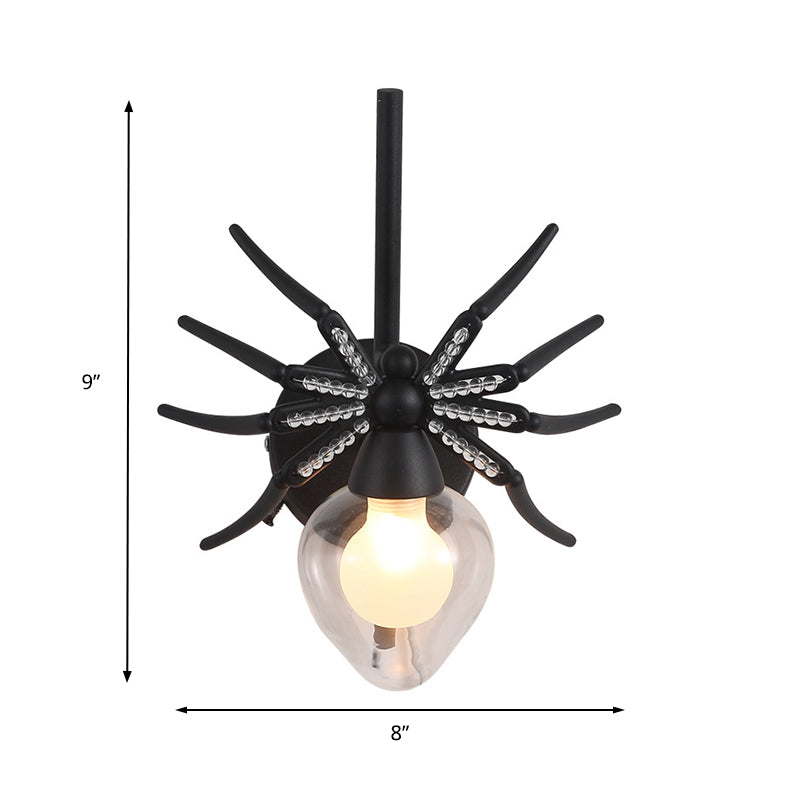 Vivolux | Schwarze Spider Wandleuchte Rustikal Lodge Metall Mini Wandlampe mit klarem Glasschirm
