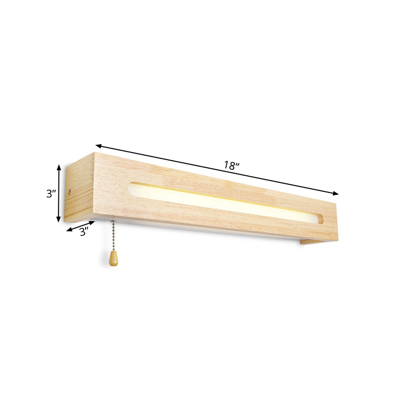 Vivolux | Rechthoekige Vanity Lamp Modern Houten 18"/21.5" Breed 1-Kop Beige Wandlamp met Diffuser en Trekschakelaar