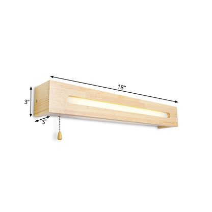 Vivolux | Rechthoekige Vanity Lamp Modern Houten 18"/21.5" Breed 1-Kop Beige Wandlamp met Diffuser en Trekschakelaar