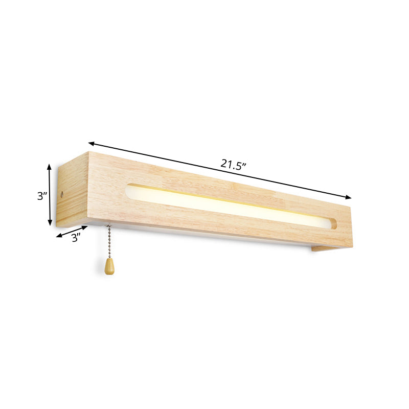 Vivolux | Rechthoekige Vanity Lamp Modern Houten 18"/21.5" Breed 1-Kop Beige Wandlamp met Diffuser en Trekschakelaar