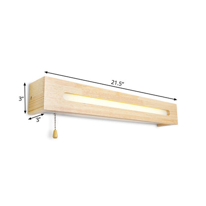 Vivolux | Rechthoekige Vanity Lamp Modern Houten 18"/21.5" Breed 1-Kop Beige Wandlamp met Diffuser en Trekschakelaar