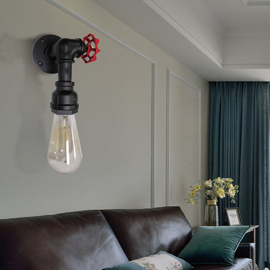 Vivolux | 1 Kop metalen wandverlichting industrieel zwart/antiek messing waterpijp slaapkamer wandlamp met klep