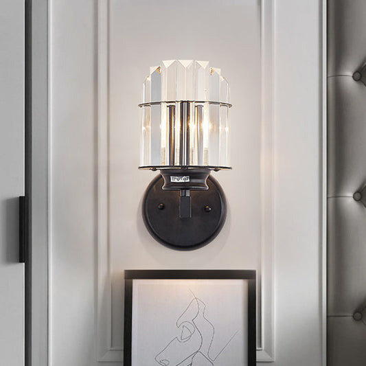Vivolux | Schwarze Zylinderglas-Wandleuchte Traditionell Kristall 1 Glühbirne Wohnzimmer Wandlampe