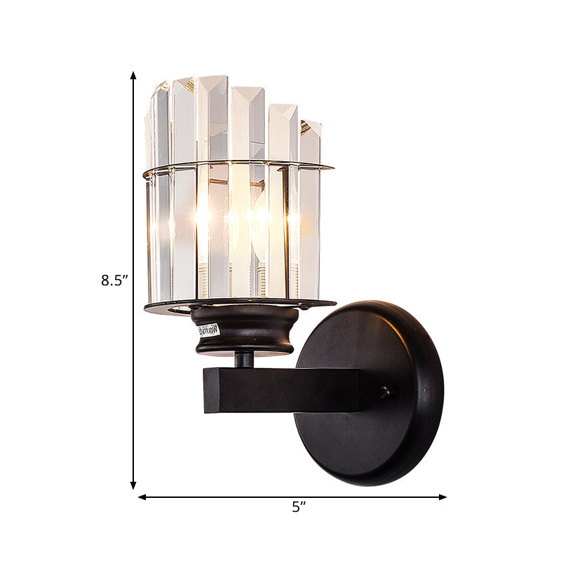 Vivolux | Schwarze Zylinderglas-Wandleuchte Traditionell Kristall 1 Glühbirne Wohnzimmer Wandlampe